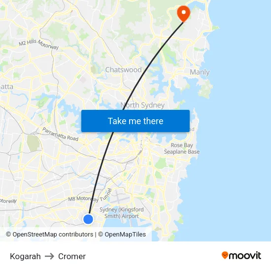 Kogarah to Cromer map