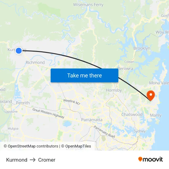 Kurmond to Cromer map