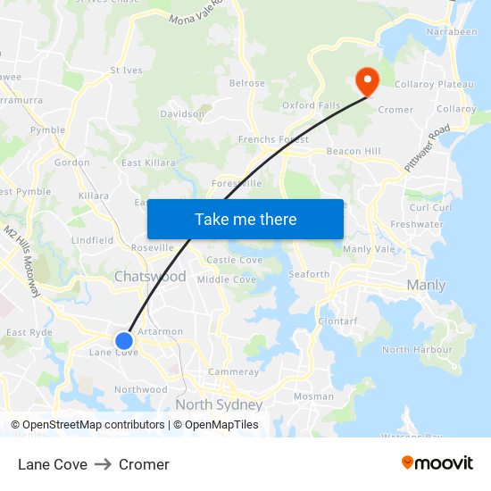 Lane Cove to Cromer map