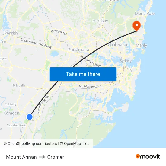 Mount Annan to Cromer map