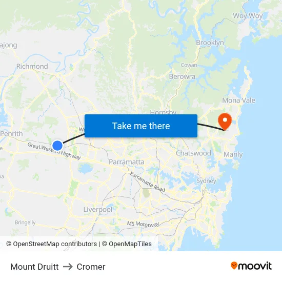 Mount Druitt to Cromer map