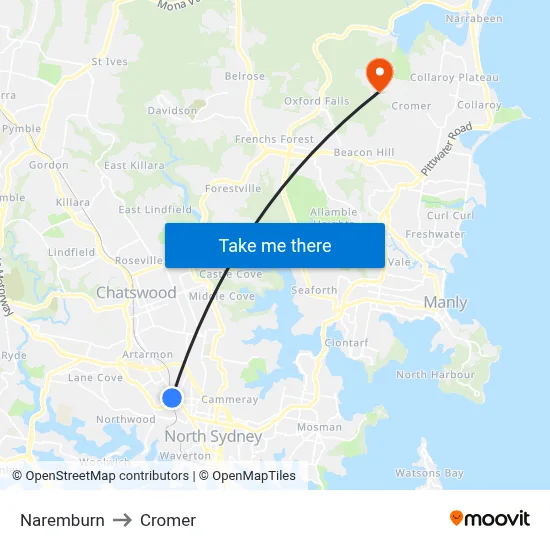 Naremburn to Cromer map