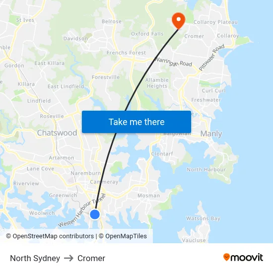 North Sydney to Cromer map