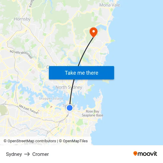 Sydney to Cromer map