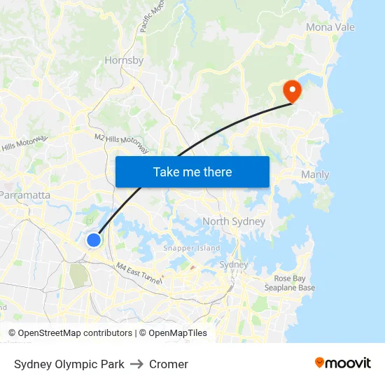 Sydney Olympic Park to Cromer map