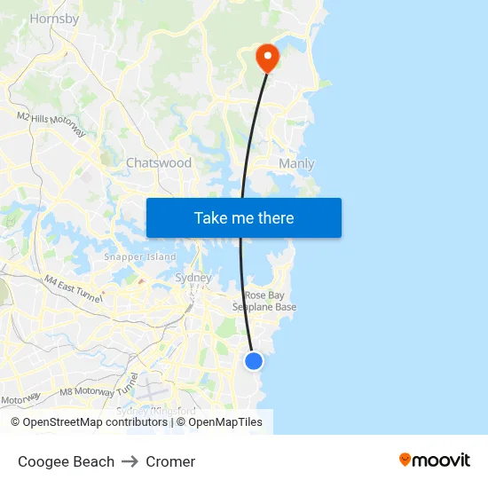 Coogee Beach to Cromer map