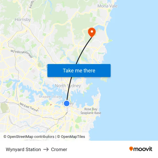 Wynyard Station to Cromer map