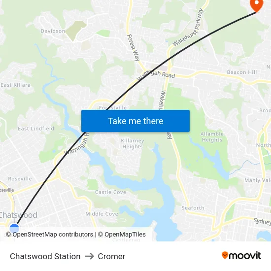 Chatswood Station to Cromer map