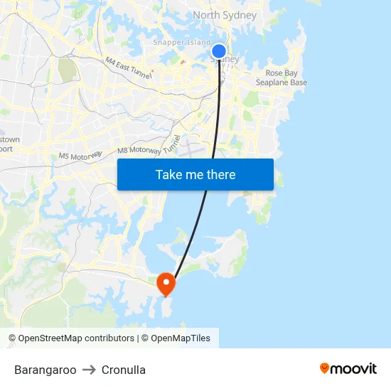 Barangaroo to Cronulla map