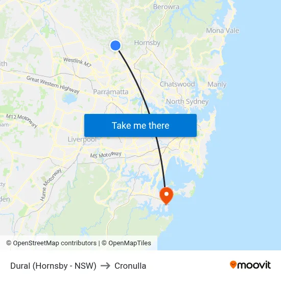 Dural (Hornsby - NSW) to Cronulla map