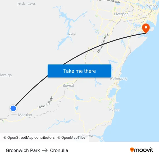 Greenwich Park to Cronulla map