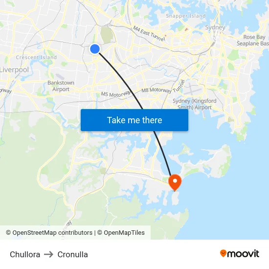 Chullora to Cronulla map