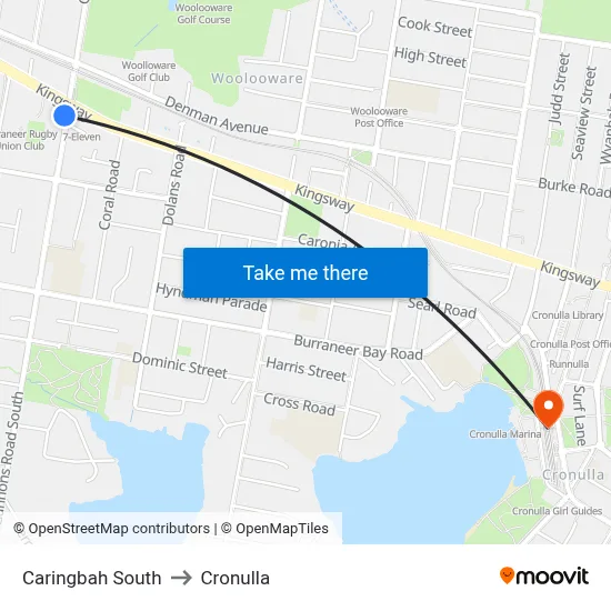 Caringbah South to Cronulla map
