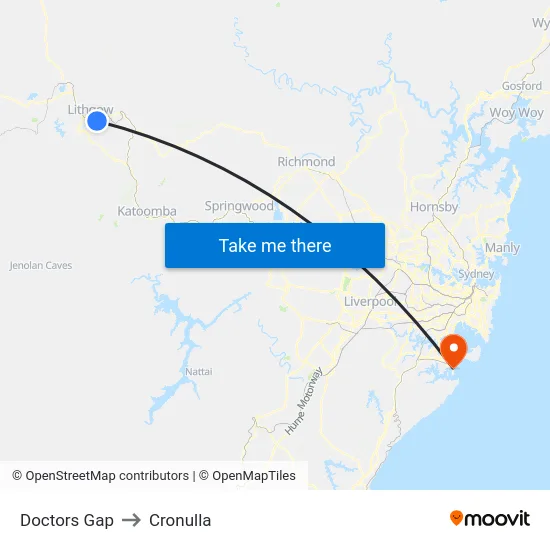 Doctors Gap to Cronulla map