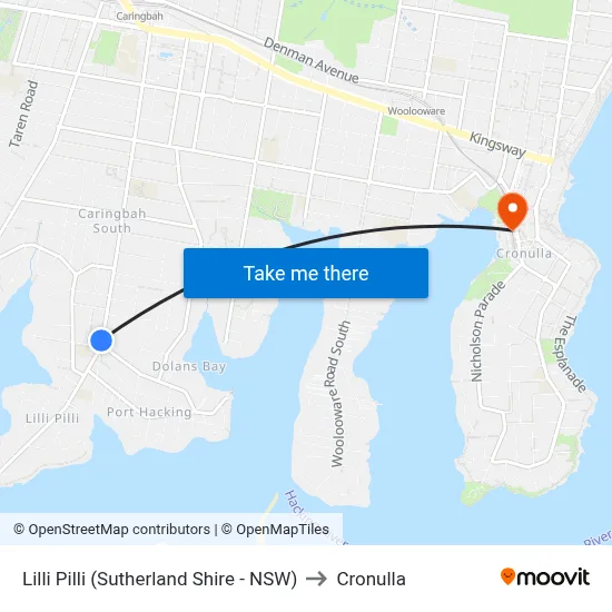 Lilli Pilli (Sutherland Shire - NSW) to Cronulla map
