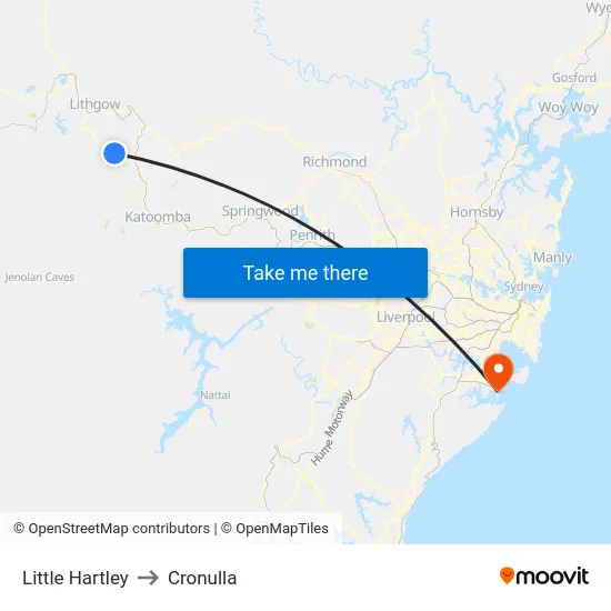 Little Hartley to Cronulla map