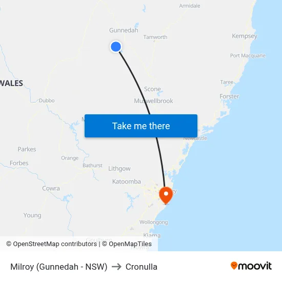 Milroy (Gunnedah - NSW) to Cronulla map