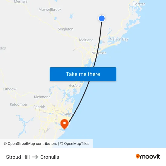 Stroud Hill to Cronulla map