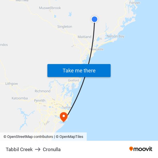 Tabbil Creek to Cronulla map