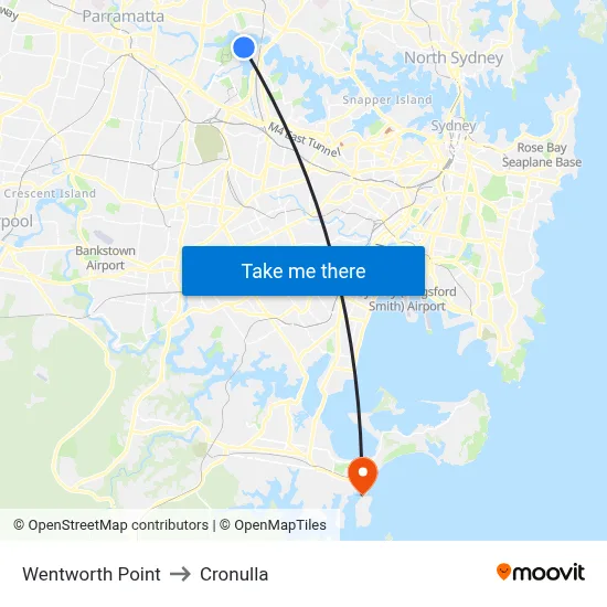 Wentworth Point to Cronulla map
