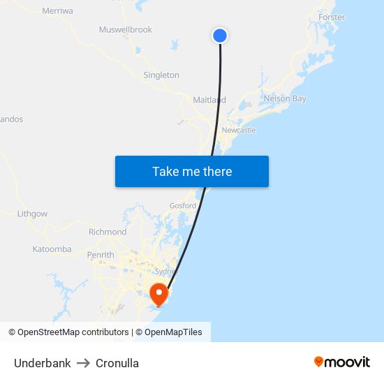 Underbank to Cronulla map