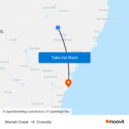 Warrah Creek to Cronulla map