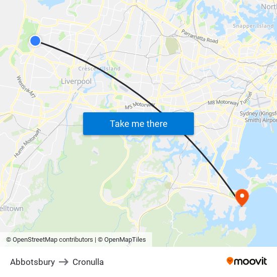 Abbotsbury to Cronulla map