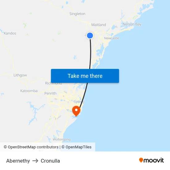 Abernethy to Cronulla map