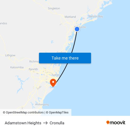 Adamstown Heights to Cronulla map