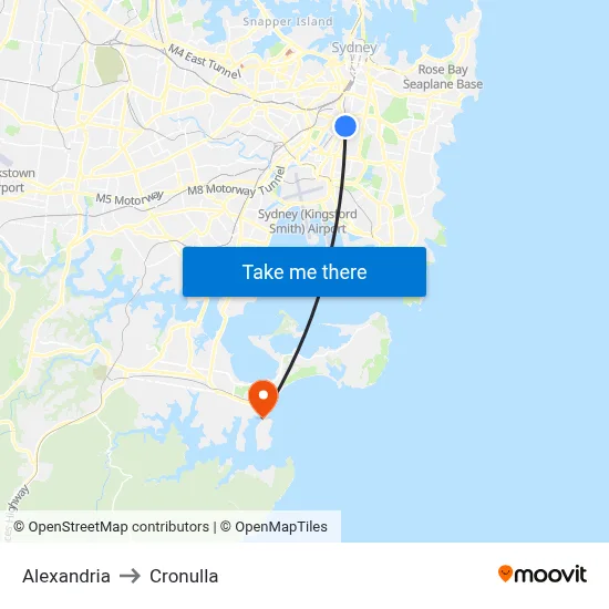 Alexandria to Cronulla map