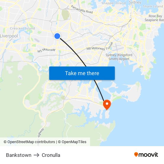 Bankstown to Cronulla map