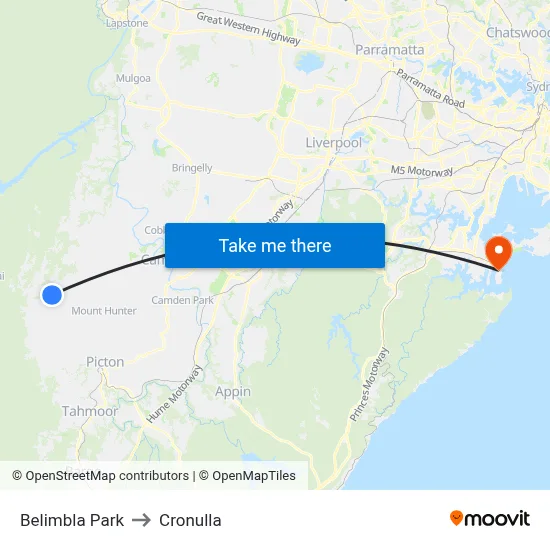 Belimbla Park to Cronulla map