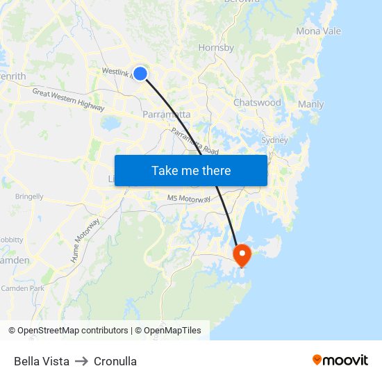 Bella Vista to Cronulla map