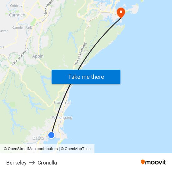 Berkeley to Cronulla map