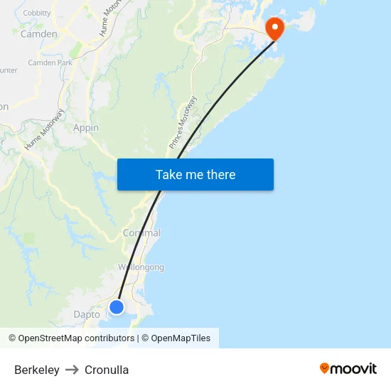 Berkeley to Cronulla map