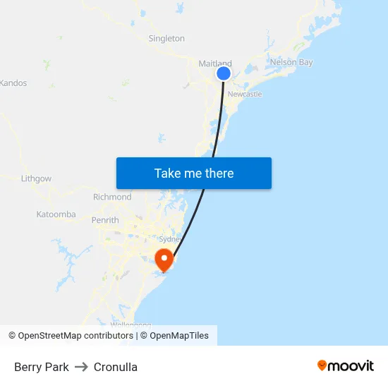 Berry Park to Cronulla map