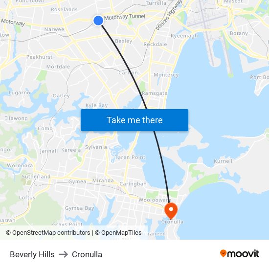 Beverly Hills to Cronulla map