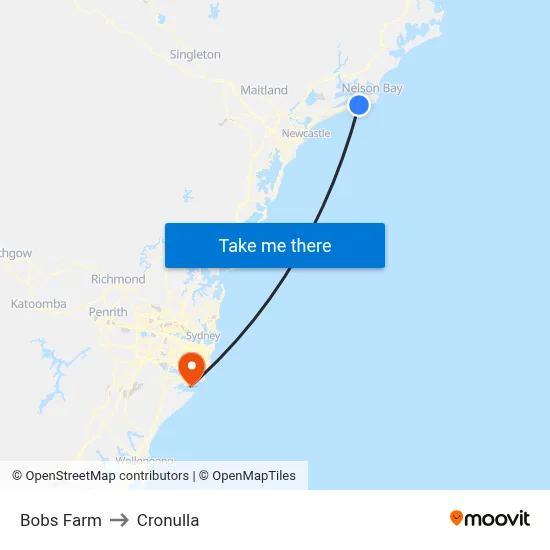 Bobs Farm to Cronulla map