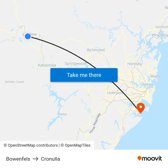 Bowenfels to Cronulla map
