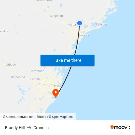 Brandy Hill to Cronulla map