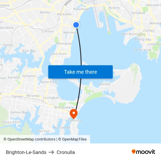 Brighton-Le-Sands to Cronulla map
