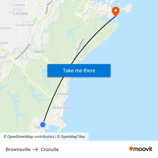 Brownsville to Cronulla map