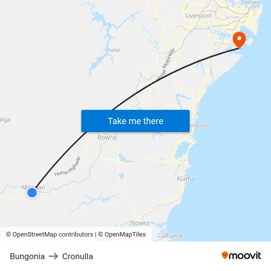 Bungonia to Cronulla map