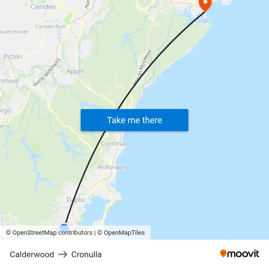 Calderwood to Cronulla map