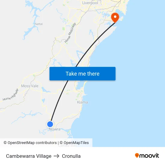 Cambewarra Village to Cronulla map