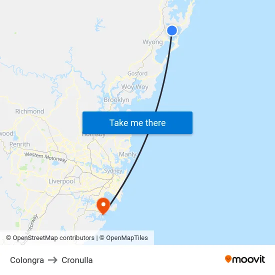 Colongra to Cronulla map