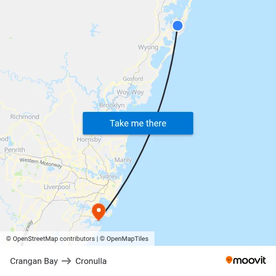 Crangan Bay to Cronulla map