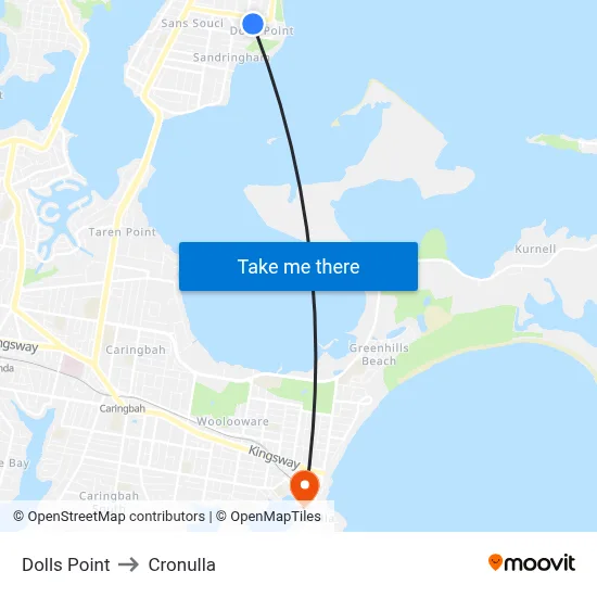 Dolls Point to Cronulla map