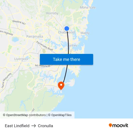 East Lindfield to Cronulla map