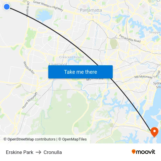 Erskine Park to Cronulla map